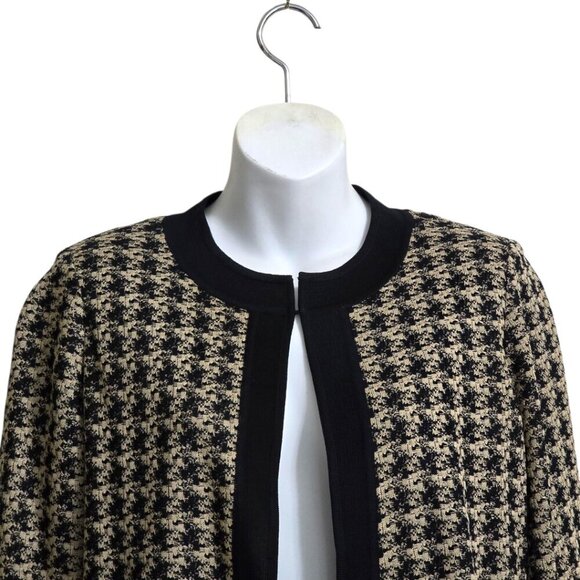 Ming Wang Tan & Black Houndstooth Collarless Cardigan Sz M - Picture 3 of 11